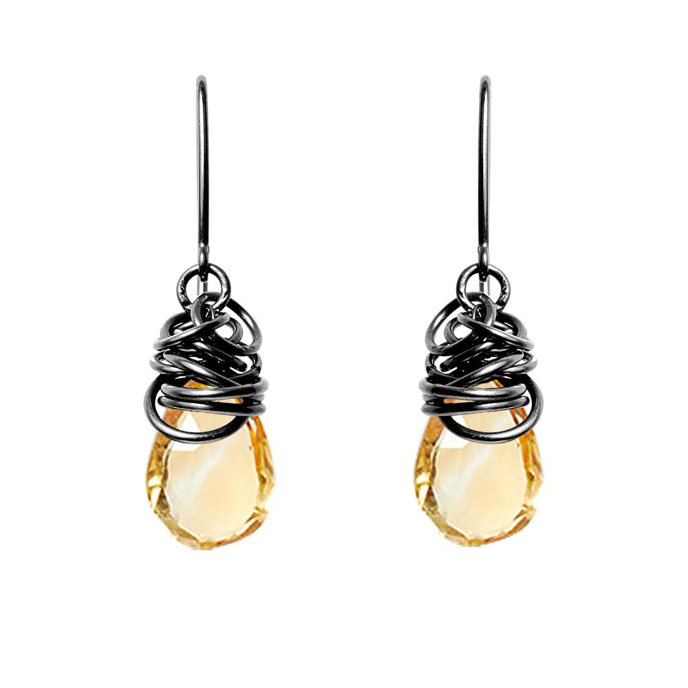 Handmade Citrine dangle earrings in Oxidized sterling silver for perfect birthstone gift