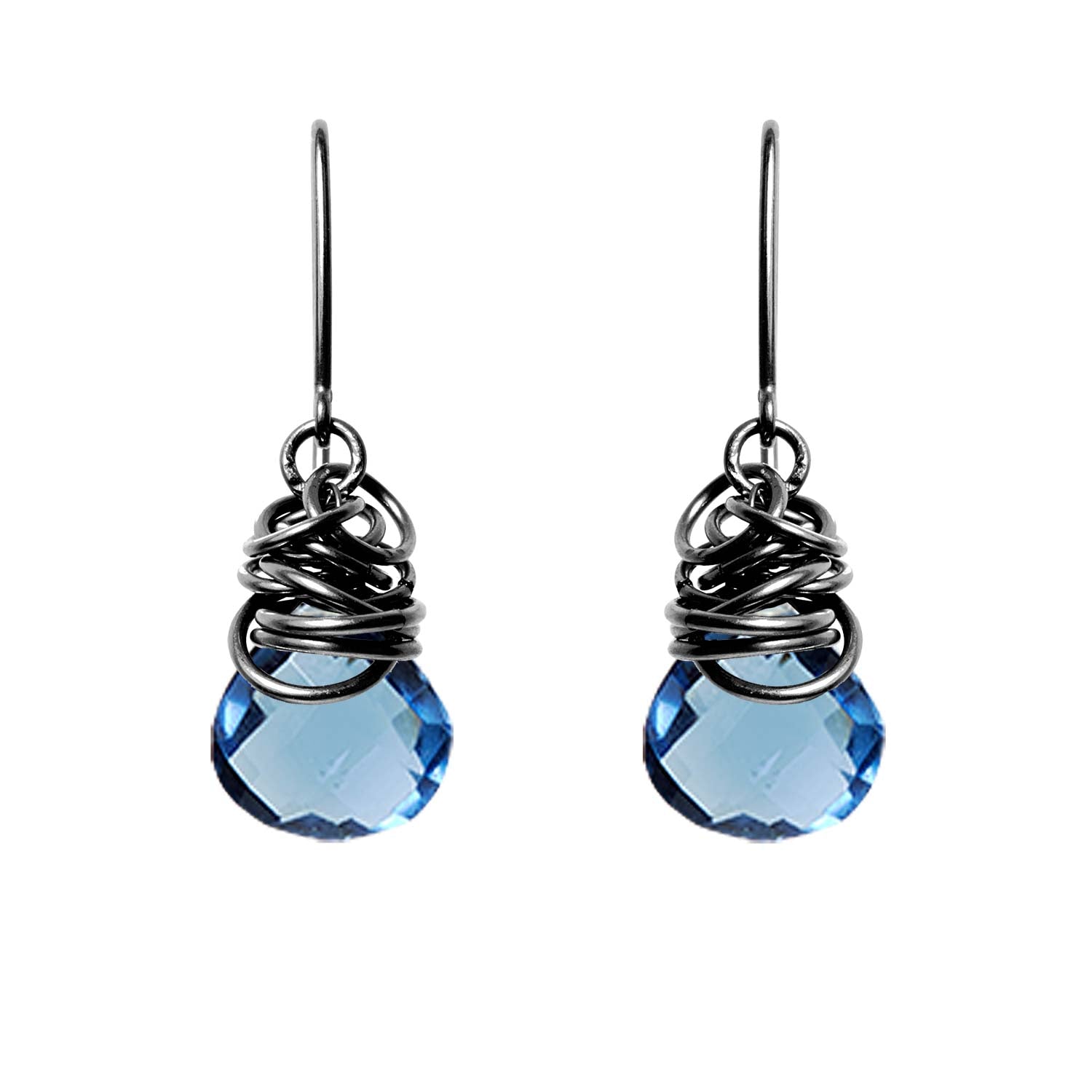 Handmade London Topaz dangle earrings in Oxidized sterling silver for perfect birthstone gift
