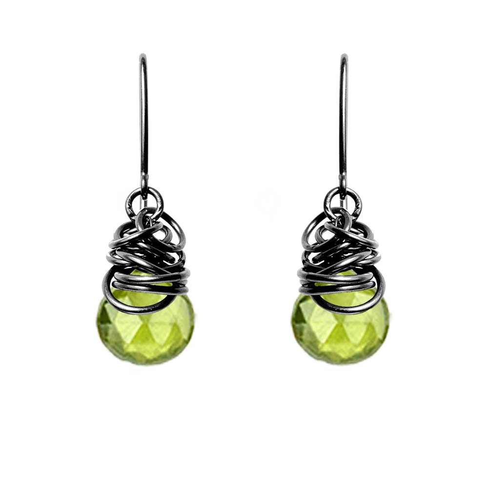 Handmade Peridot dangle earrings in Oxidized sterling silver for perfect birthstone gift