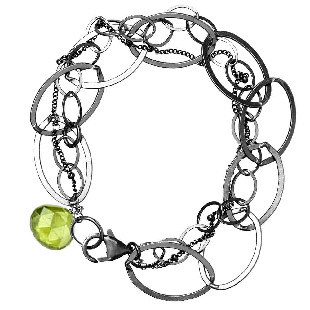 Oxidized sterling silver Peridot bracelet, Oxidized sterling silver Peridot gemstone bracelet, Oxidized sterling silver Peridot birthstone bracelet