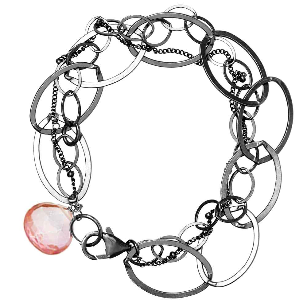 Oxidized sterling silver Pink Topaz bracelet, Oxidized sterling silver Pink Topaz gemstone bracelet, Oxidized sterling silver Pink Topaz birthstone bracelet