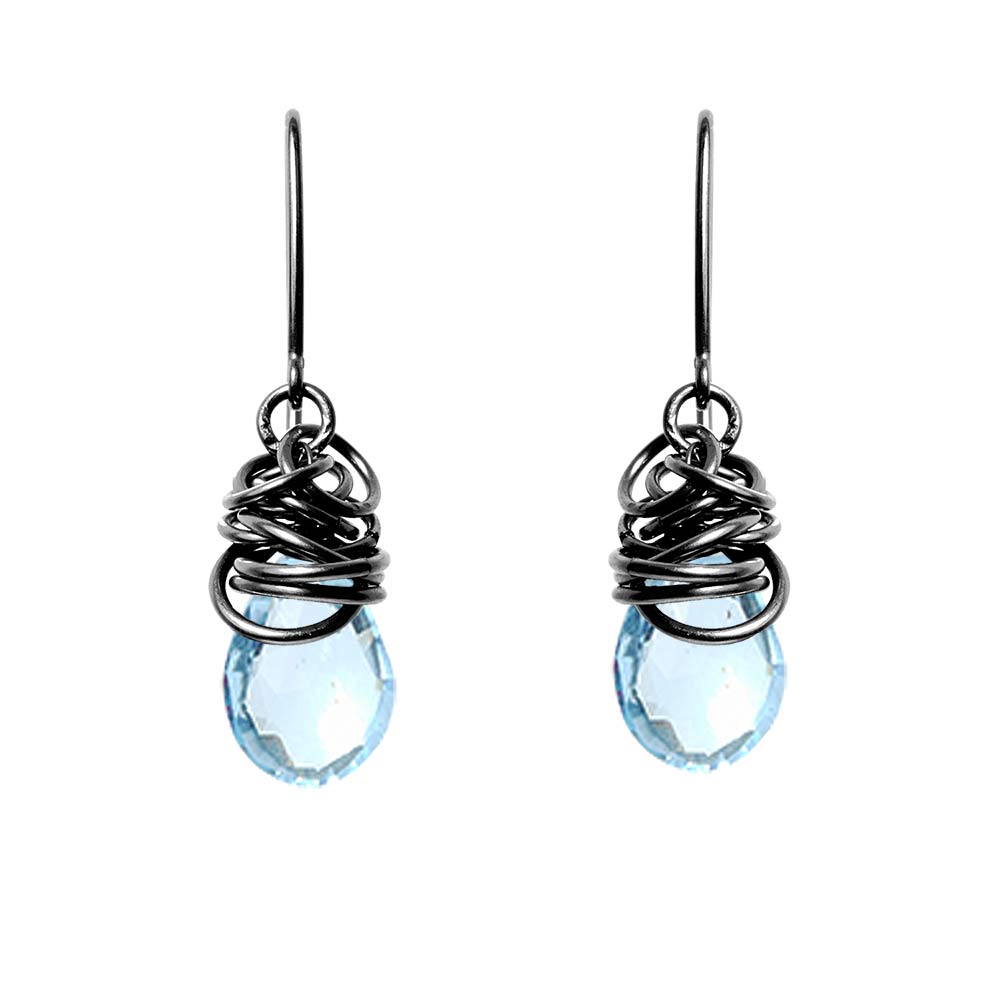 Oxidized sterling silver Swiss Blue Topaz earrings, Oxidized sterling silver Swiss Blue Topaz gemstone earrings, Oxidized sterling silver Swiss Blue Topaz birthstone earrings