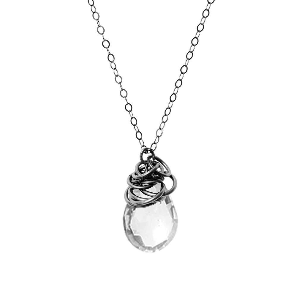 Oxidized sterling silver White Topaz necklace, Oxidized sterling silver White Topaz gemstone necklace, Oxidized sterling silver White Topaz birthstone necklace