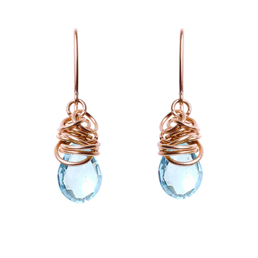 Handmade Aquamarine dangle earrings in Rose Gold-fill for perfect birthstone gift