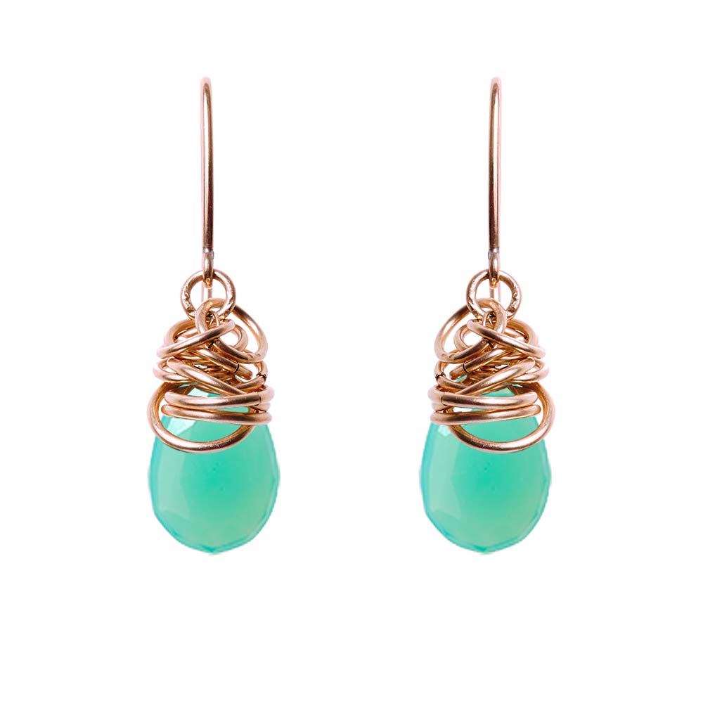 Handmade Chrysoprase dangle earrings in Rose Gold-fill for perfect birthstone gift