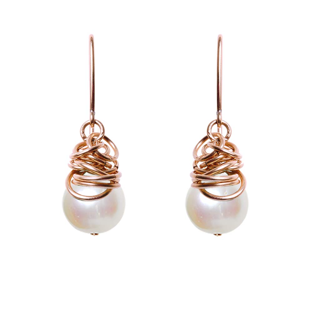 Handmade Pearl dangle earrings in Rose Gold-fill for perfect birthstone gift