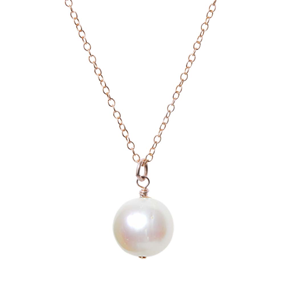 Rose Gold-fill Pearl necklace, Rose Gold-fill Pearl gemstone necklace, Rose Gold-fill Pearl birthstone necklace
