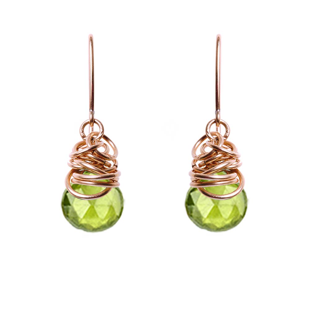 Handmade Peridot dangle earrings in Rose Gold-fill for perfect birthstone gift