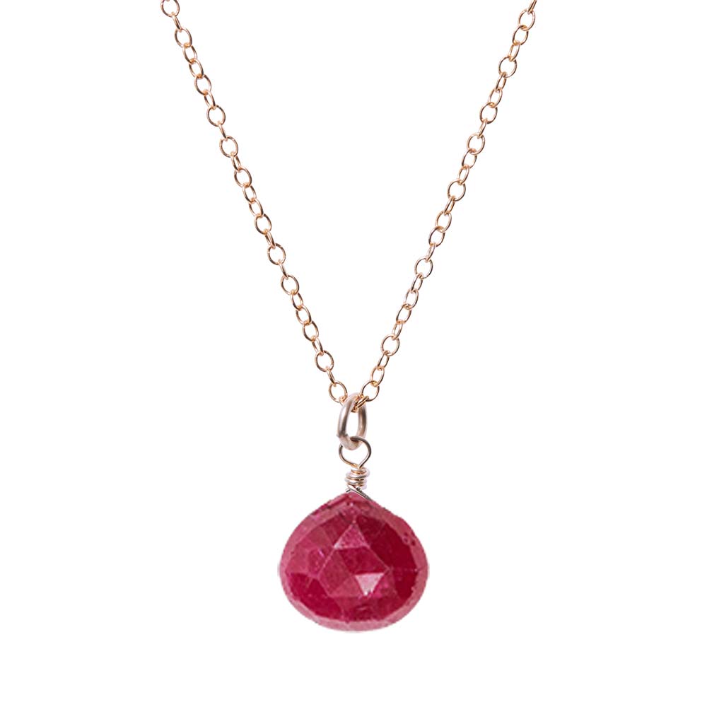 Rose Gold-fill Ruby necklace on a cable chain.