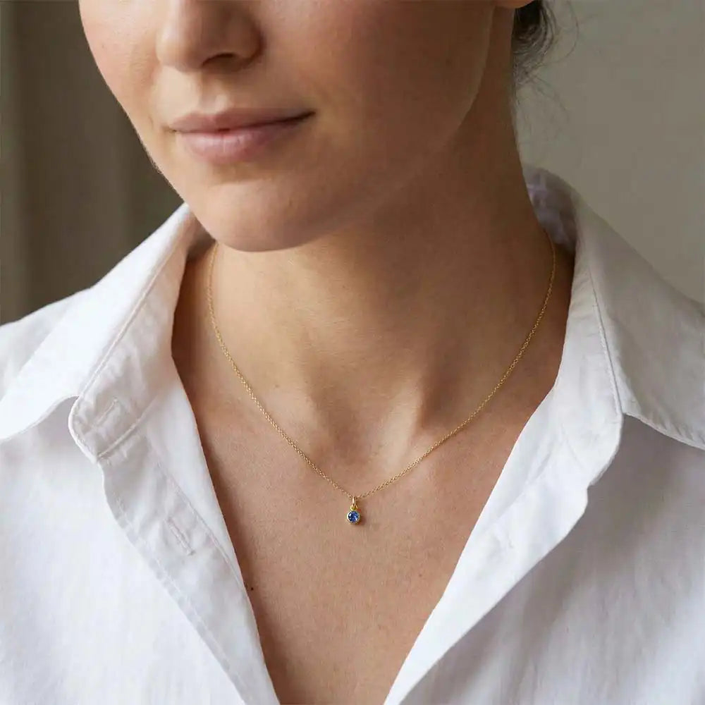 Sapphire birthstone necklace, handmade charm with a symbolic sapphire birthstone for September