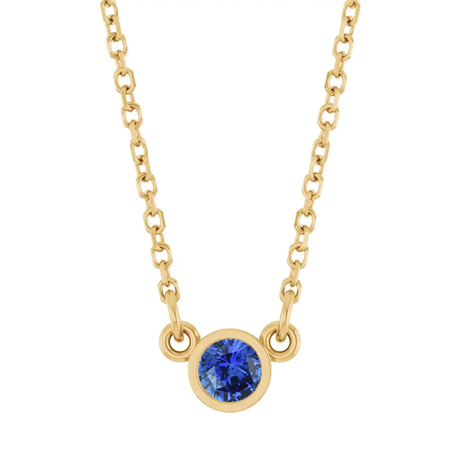 Bezel-set sapphire birthstone necklace in 14K yellow gold, product view variant--14K rose gold
