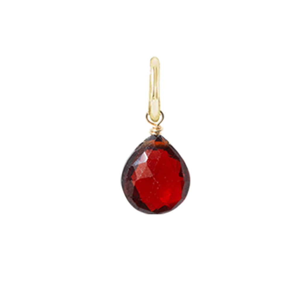 Teardrop-shaped garnet gemstone in 6mm, wire-wrapped in gold-fill for minimalist styling.