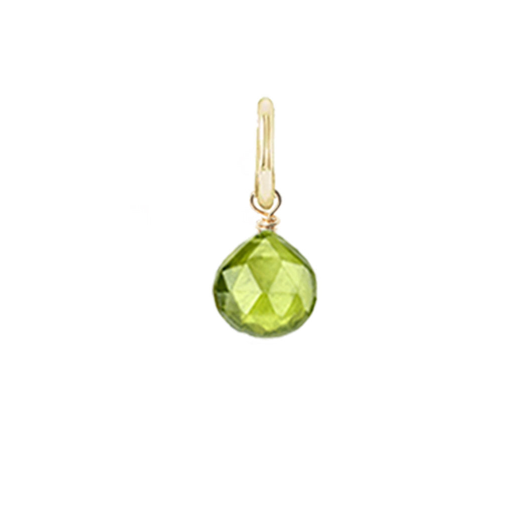 Teardrop-shaped peridot gemstone in 6mm, wire-wrapped in gold-fill for minimalist styling.
