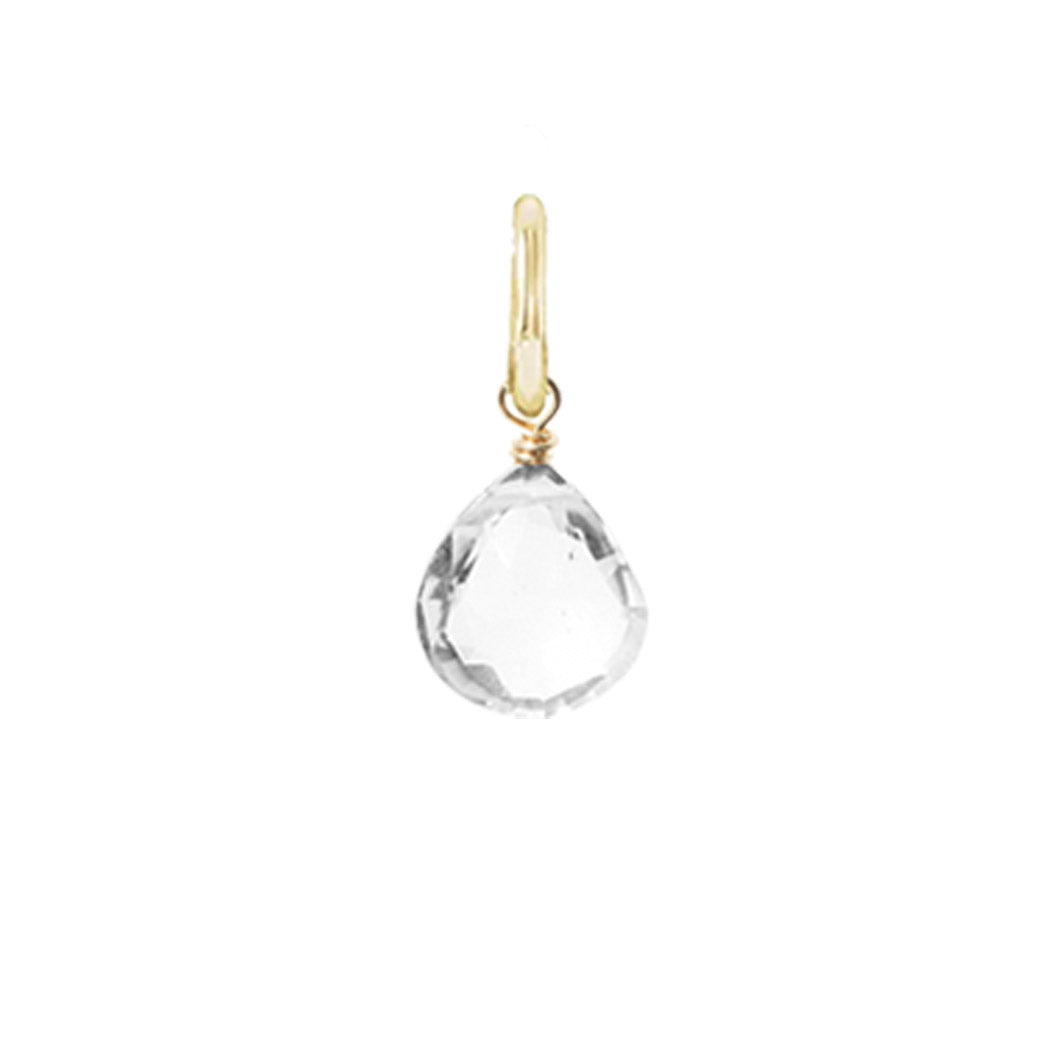 gold-fill-wrapped white topaz briolette charm in 6mm, ideal for meaningful gemstone jewelry.