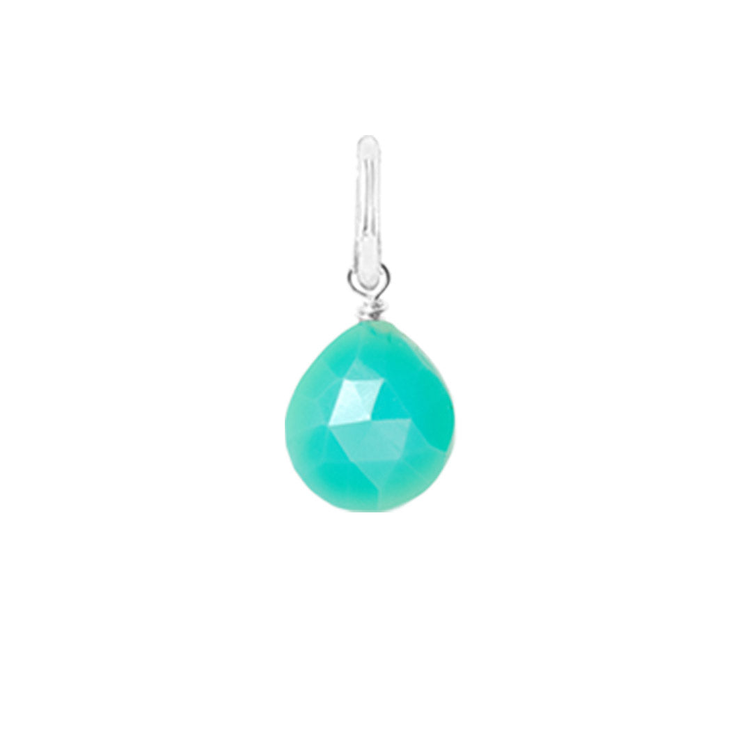 Dainty 6mm briolette charm made from natural chrysoprase, set in sterling silver for layering.