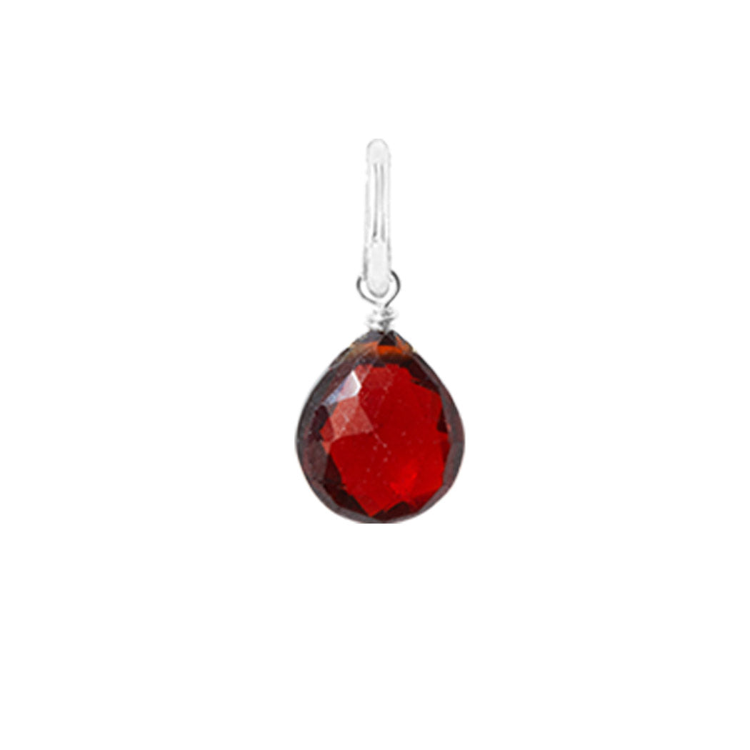 Teardrop-shaped garnet gemstone in 6mm, wire-wrapped in sterling silver for minimalist styling.