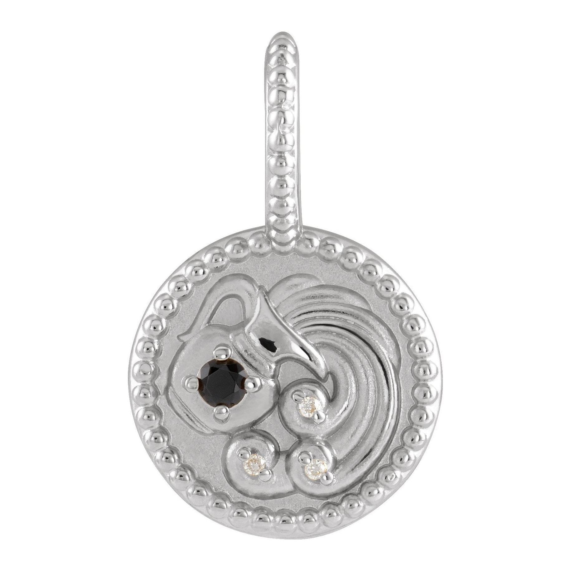 14K white gold medallion charm showcasing the Aquarius zodiac constellation design.