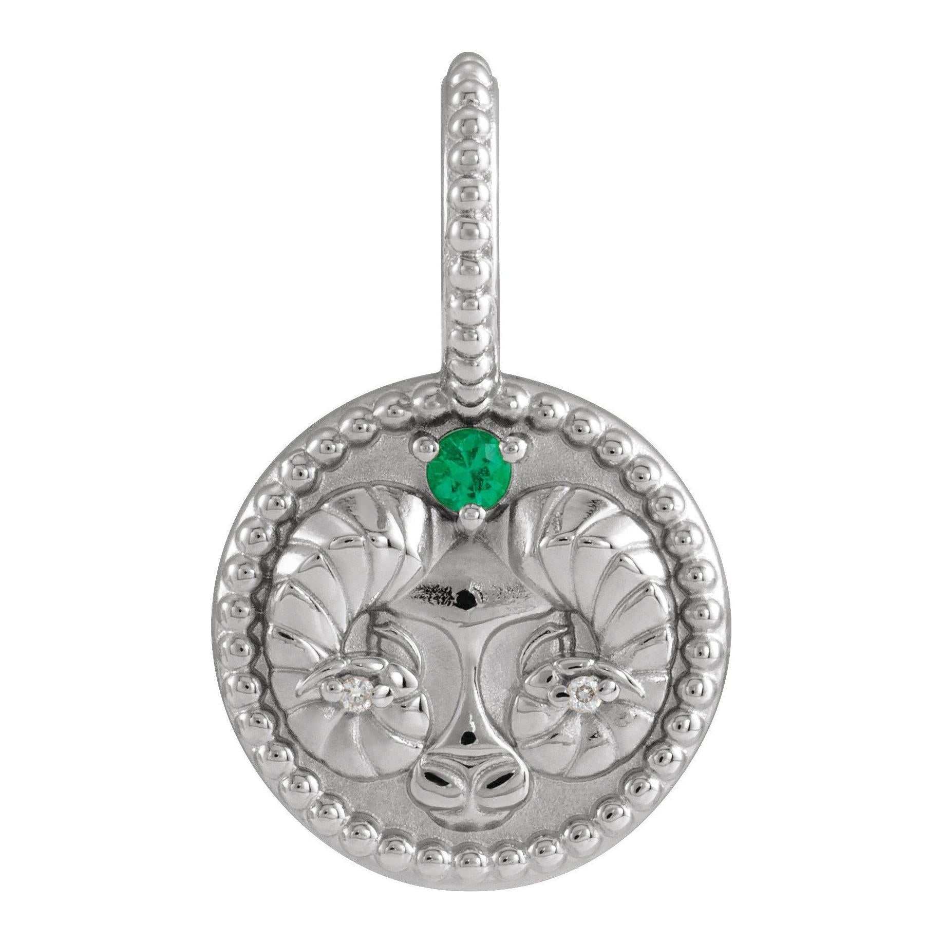 Hand-etched Aries star sign pendant in radiant 14K white gold finish.