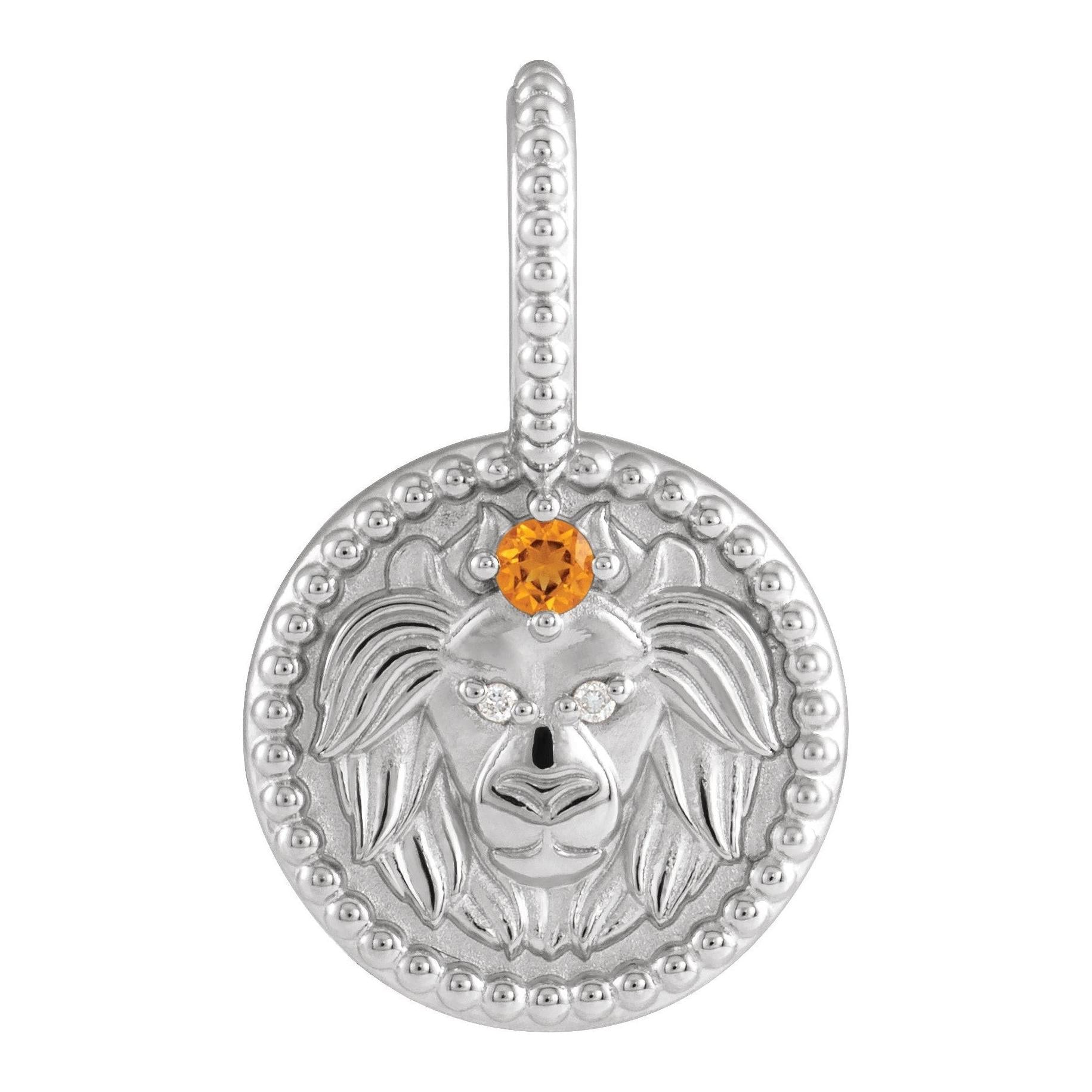 14K white gold zodiac medallion with Leo symbol—ideal for birth chart jewelry.