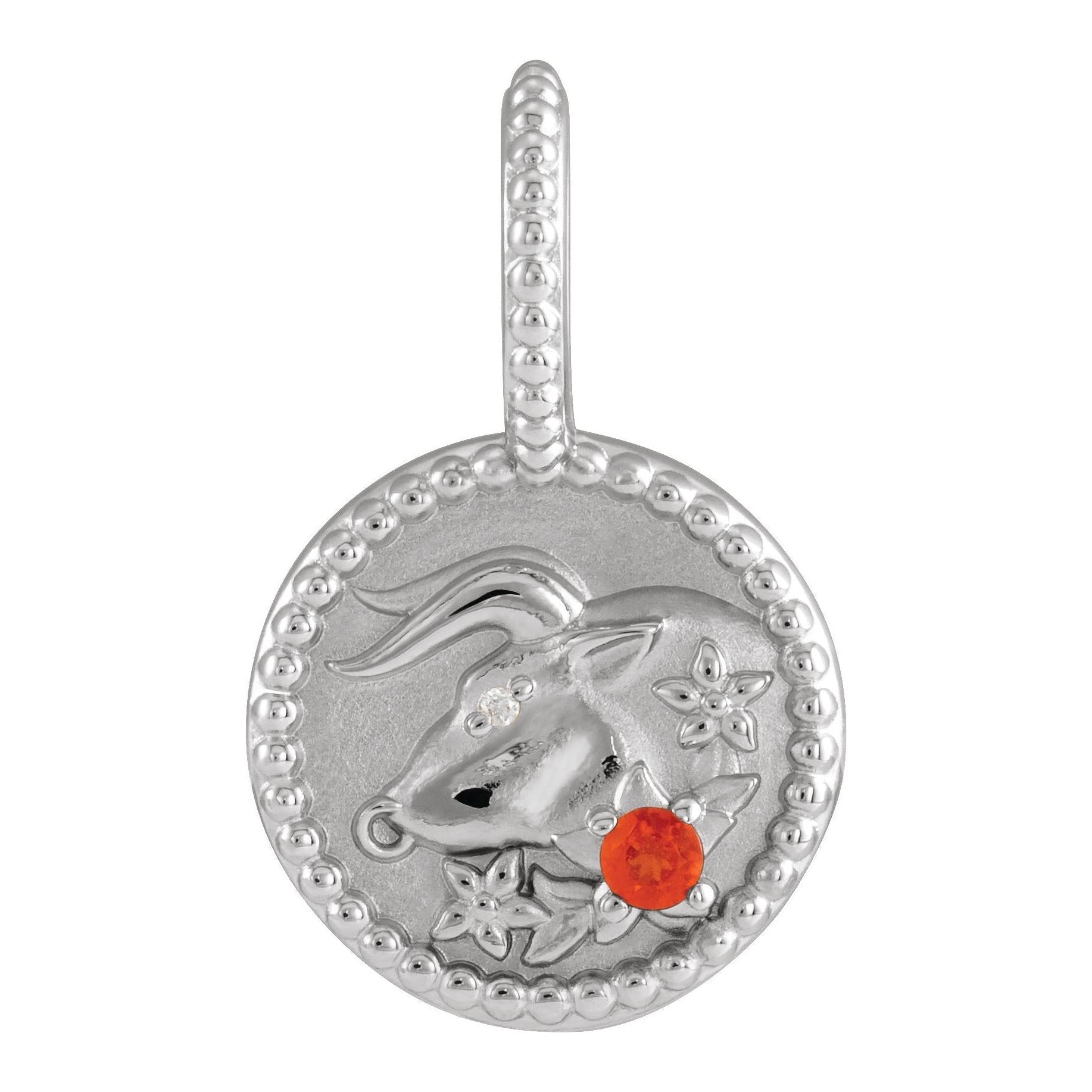 Celestial Taurus charm medallion in 14K white gold, engraved for a personalized touch.