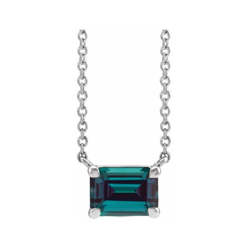 Elegant emerald-cut alexandrite pendant in sterling silver—refined birthstone necklace with timeless appeal