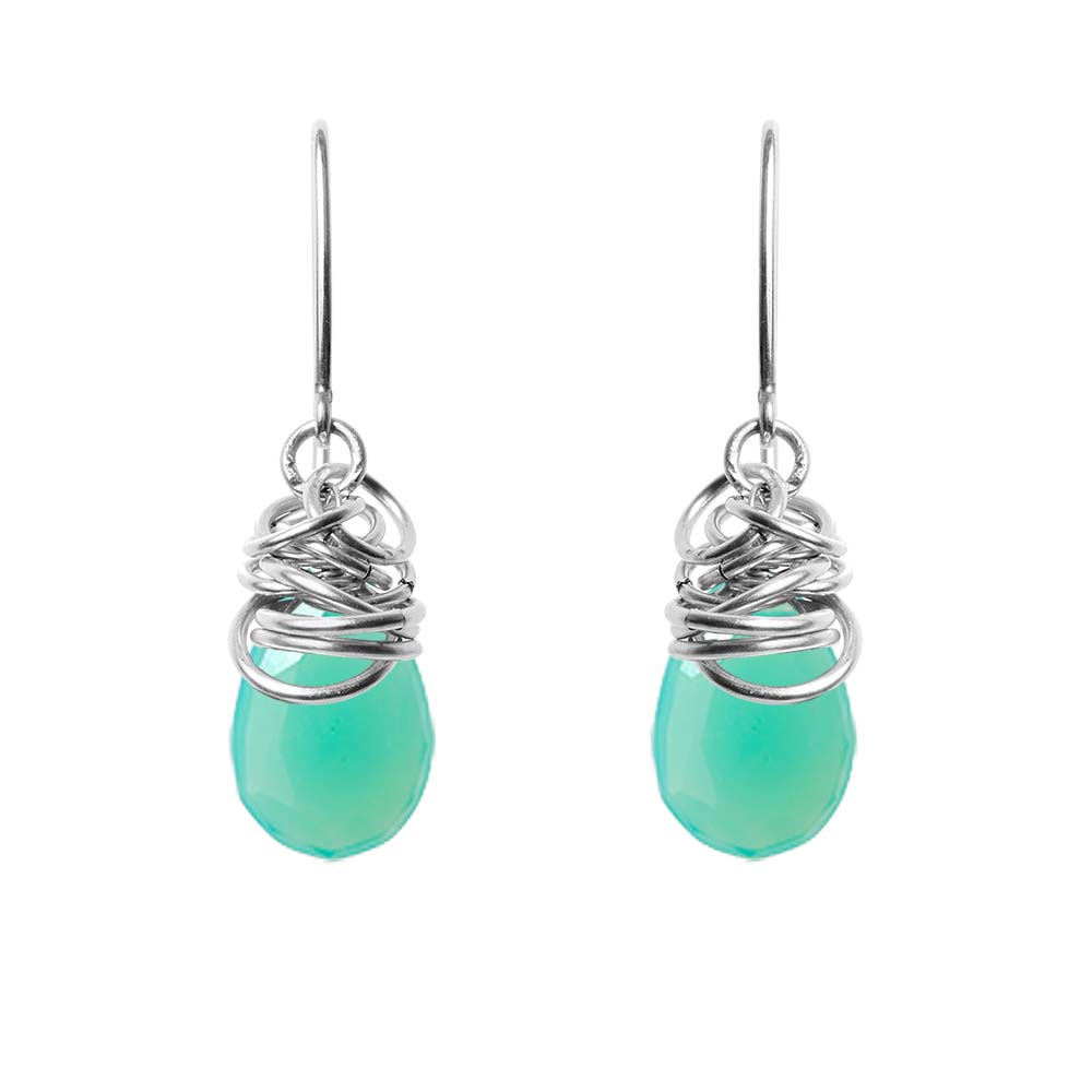 Handmade Chrysoprase dangle earrings in Sterling silver for perfect birthstone gift