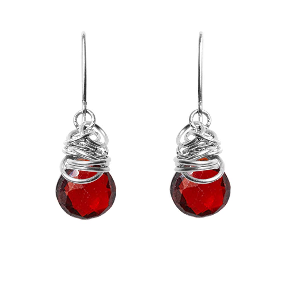 Handmade Garnet dangle earrings in Sterling silver for perfect birthstone gift