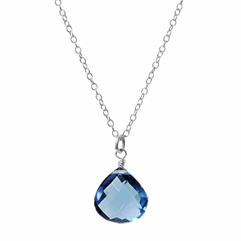 Sterling silver London Blue Topaz necklace, Sterling silver London Blue Topaz gemstone necklace, Sterling silver London Blue Topaz birthstone necklace