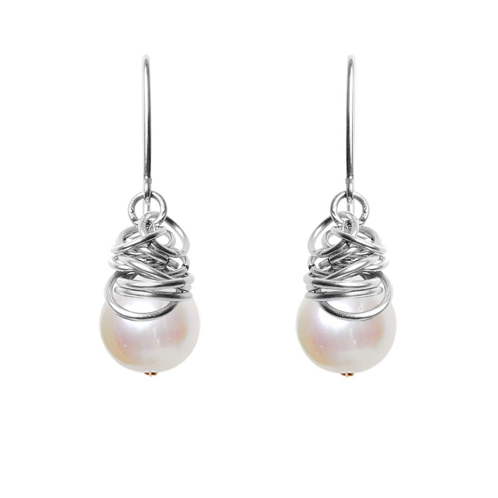 Handmade Pearl dangle earrings in Sterling silver for perfect birthstone gift