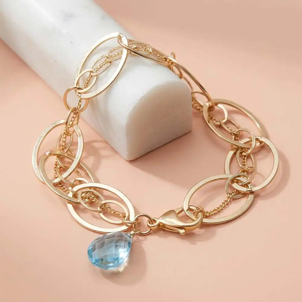 Natural swiss blue topaz woven chain bracelet in sterling silver, styled on chain necklace variant--Gold-fill variant--Sterling-silver variant--Swiss-Topaz