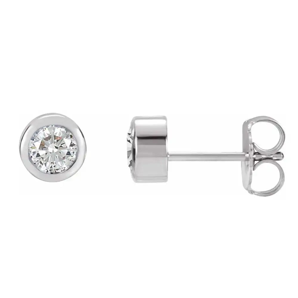 White sapphire bezel stud earrings side view in 14K white gold variant--14K-white-gold
