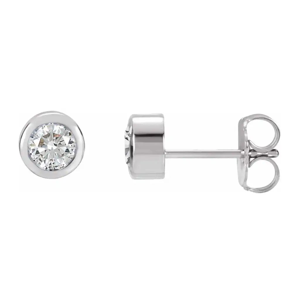White sapphire bezel stud earrings side view in sterling silver variant--Sterling-silver