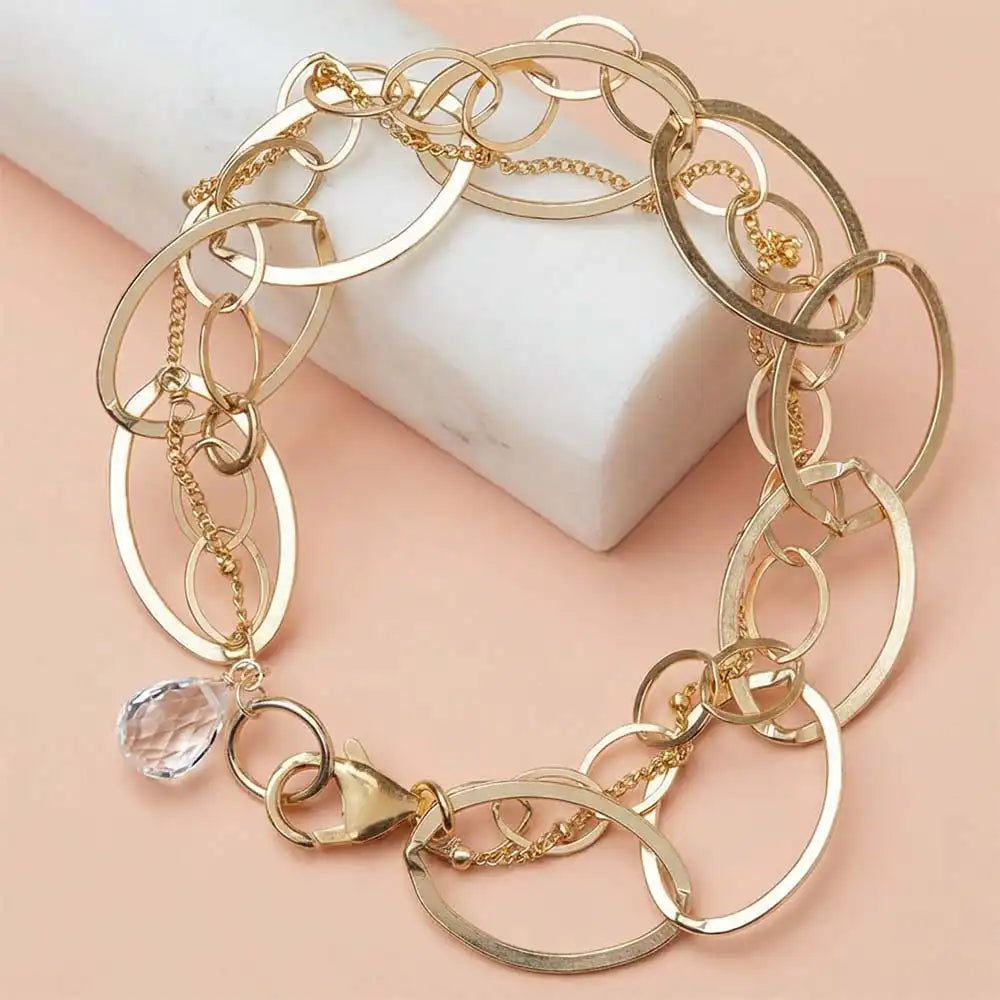 Natural white topaz woven chain bracelet in sterling silver, styled on chain necklace variant--Gold-fill variant--Sterling-silver variant--White-Topaz