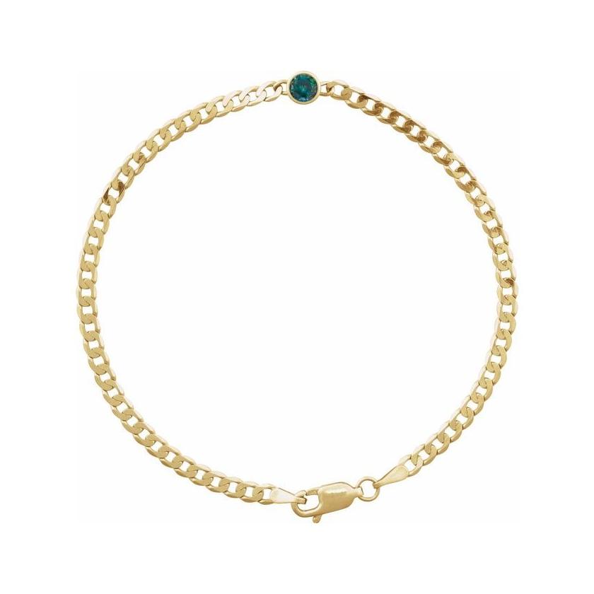 alexandrite birthstone bracelet in 14K yellow gold.