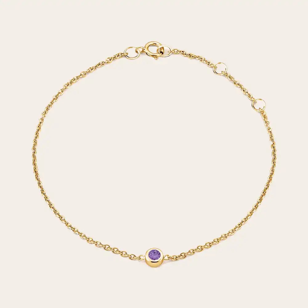 14K yellow gold Amethyst bracelet, bezel amethyst stacking bracelet yellow gold variant--14K-yellow-gold variant--Amethyst