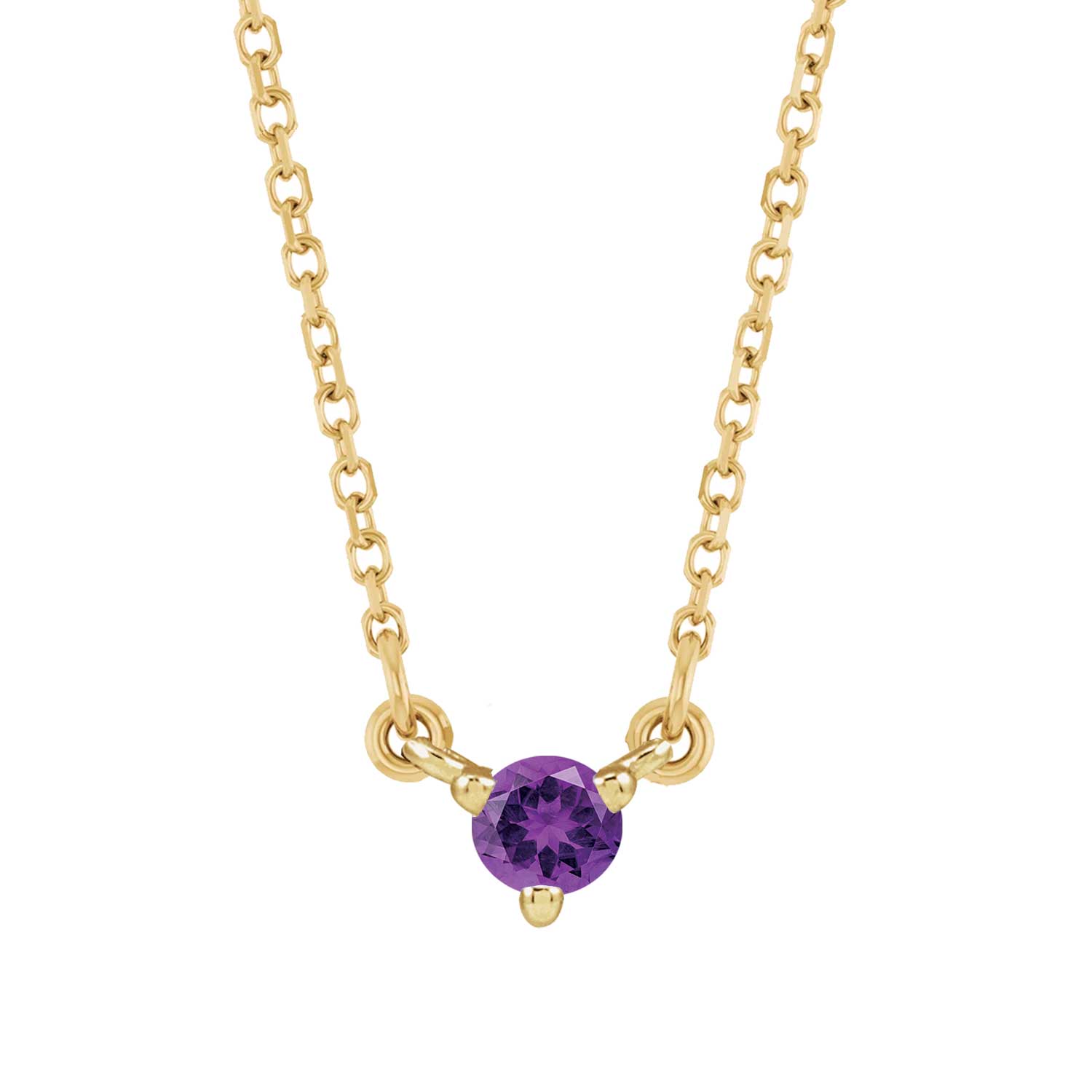 Elegant necklace in 14K yellow gold with dainty round amethyst birthstone charm.