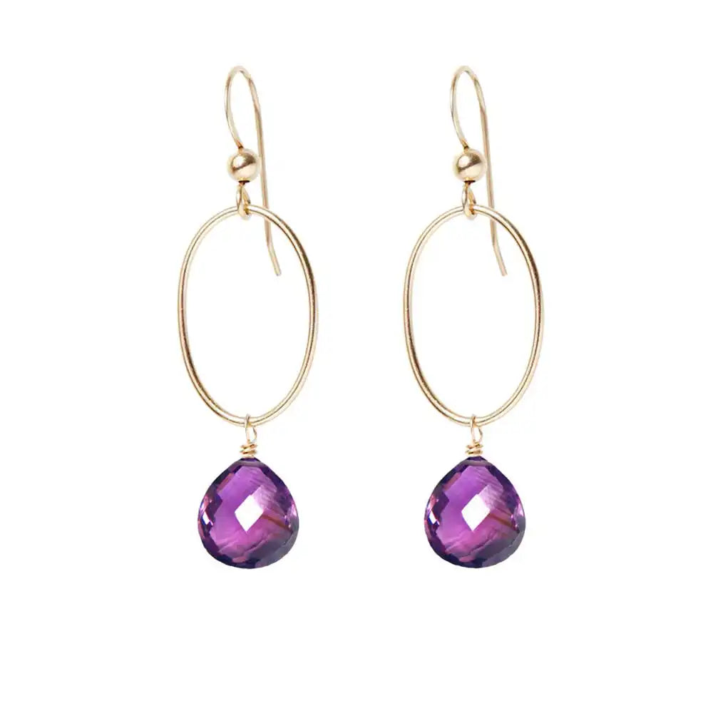 Amethyst gemstone hoop earrings in 14K gold-fill, hand-cut rich purple stone, handmade in the USA variant--Amethyst variant--Gold-fill