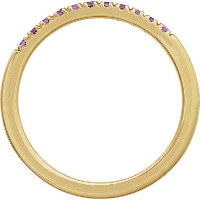 Layerable gold ring featuring 11 sparkling purple amethysts detail