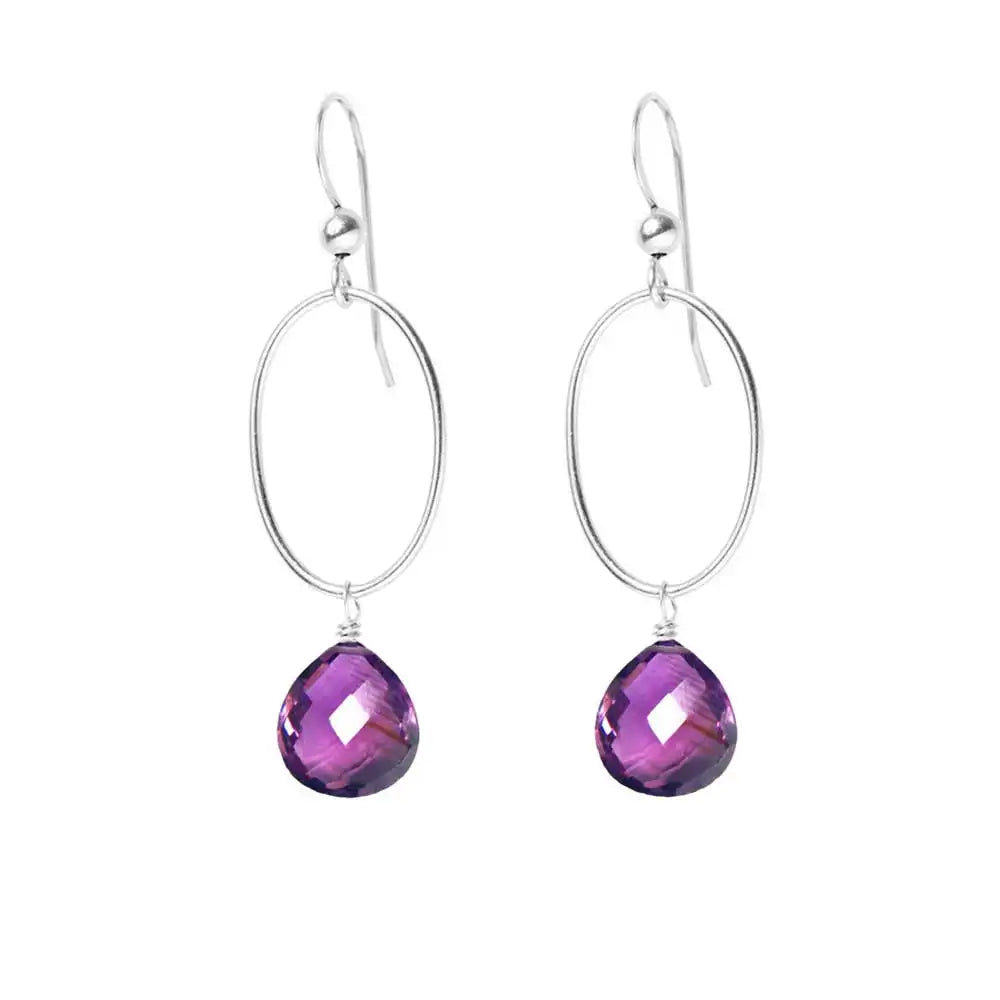 Amethyst gemstone hoop earrings in sterling silver, hand-cut rich purple stone, handmade in the USA variant--Amethyst variant--Sterling-silver