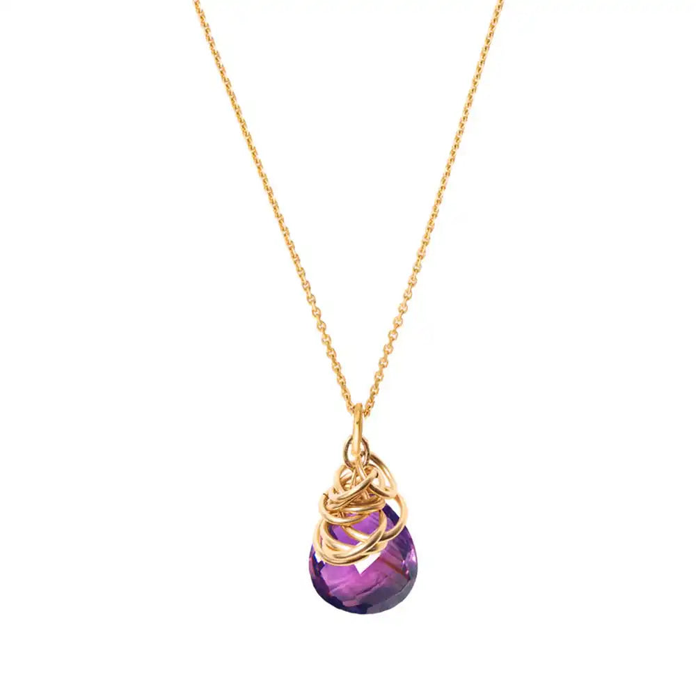 Natural amethyst pendant necklace in 14K gold-fill, side view detail variant--Amethyst variant--Gold-fill