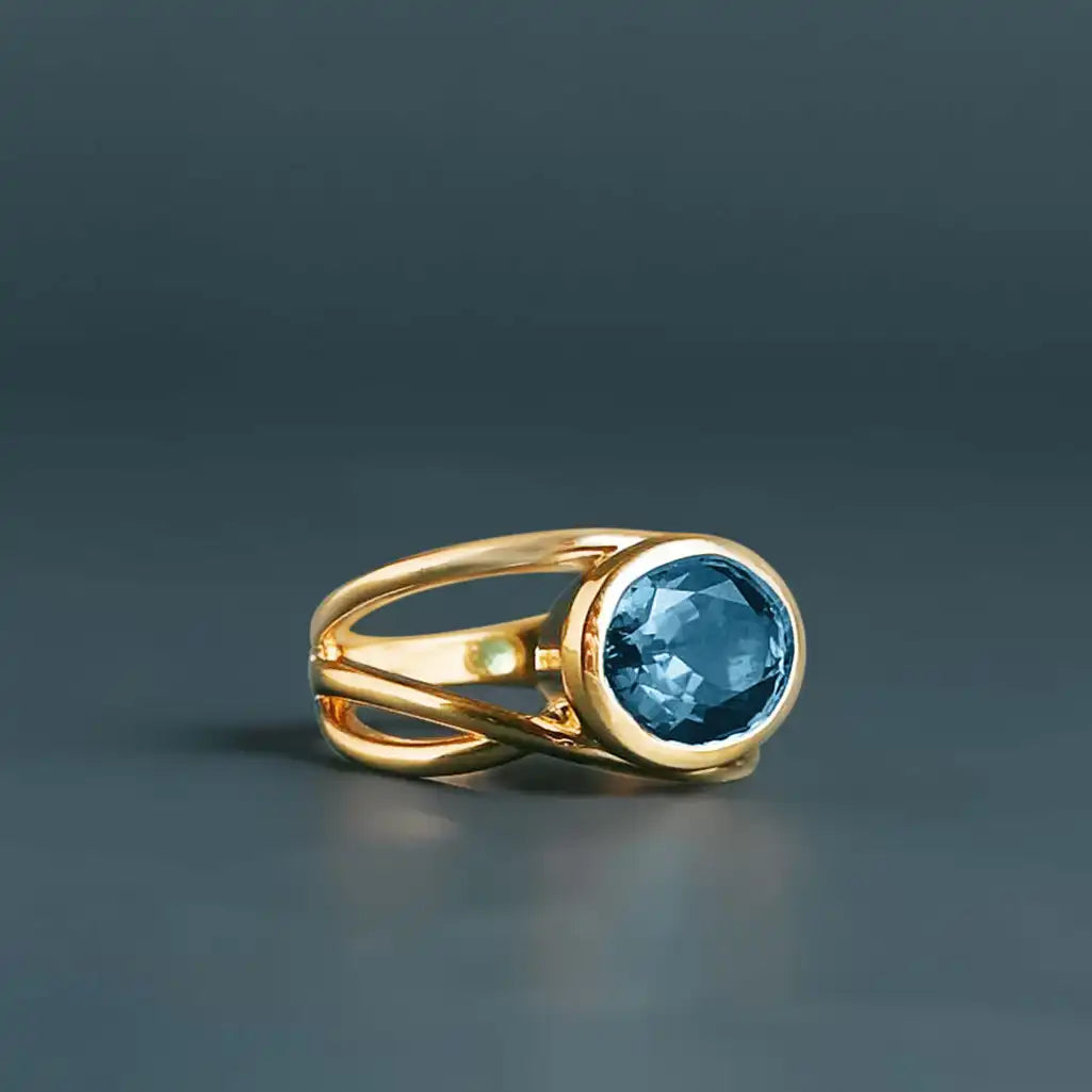 Oval-cut London Blue Topaz statement ring recycled gold