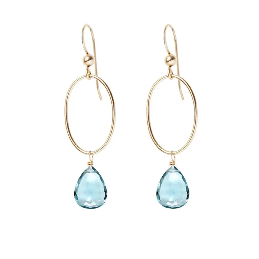 Aquamarine gemstone hoop earrings in 14K gold-fill, hand-cut cool blue stone, handmade in the USA variant--Aquamarine variant--Gold-fill