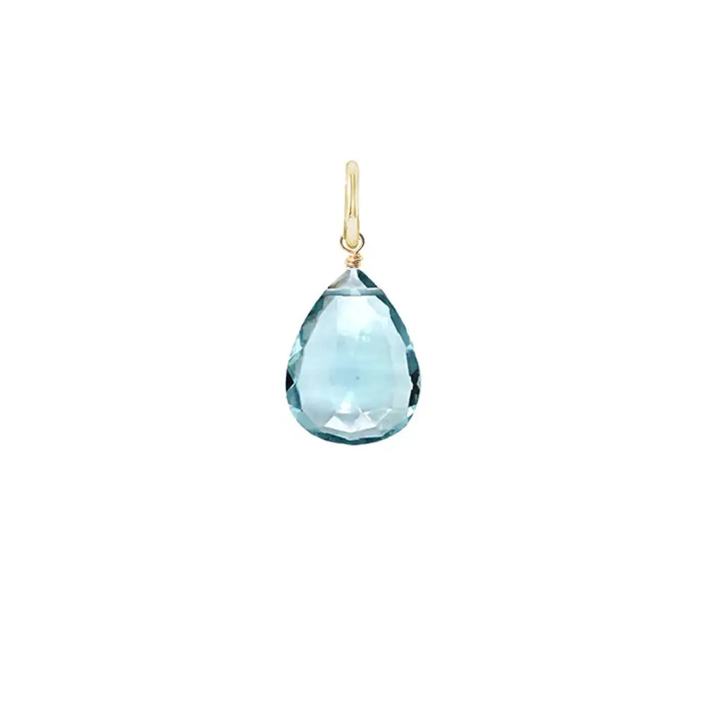 Teardrop-shaped aquamarine gemstone in 6mm, wire-wrapped in sterling silver for minimalist styling. variant--Aquamarine variant--Gold-fill variant--Large