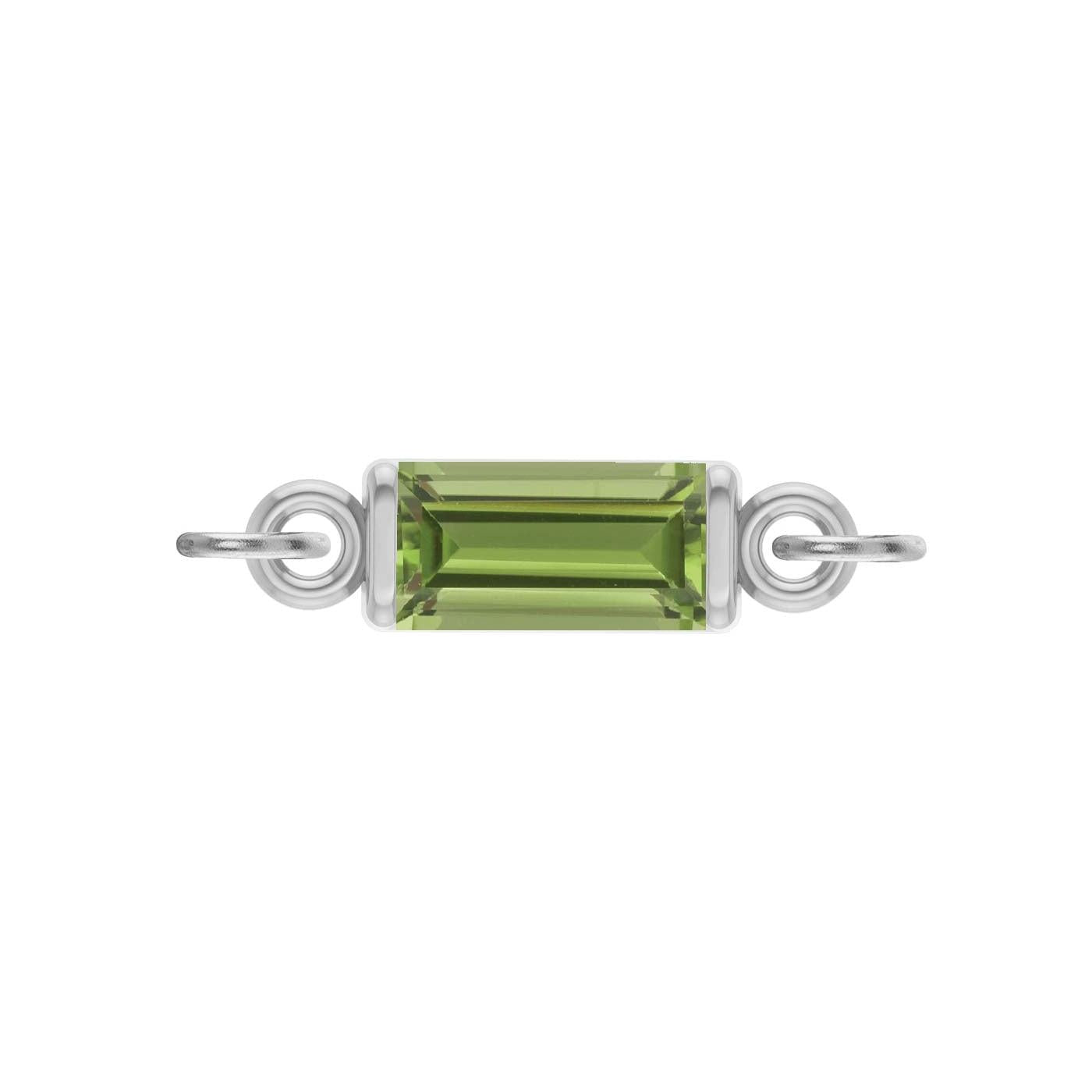 August baguette birthstone link featuring a 1.5x3mm natural peridot set in minimalist yellow gold ‚ handmade in 14K gold