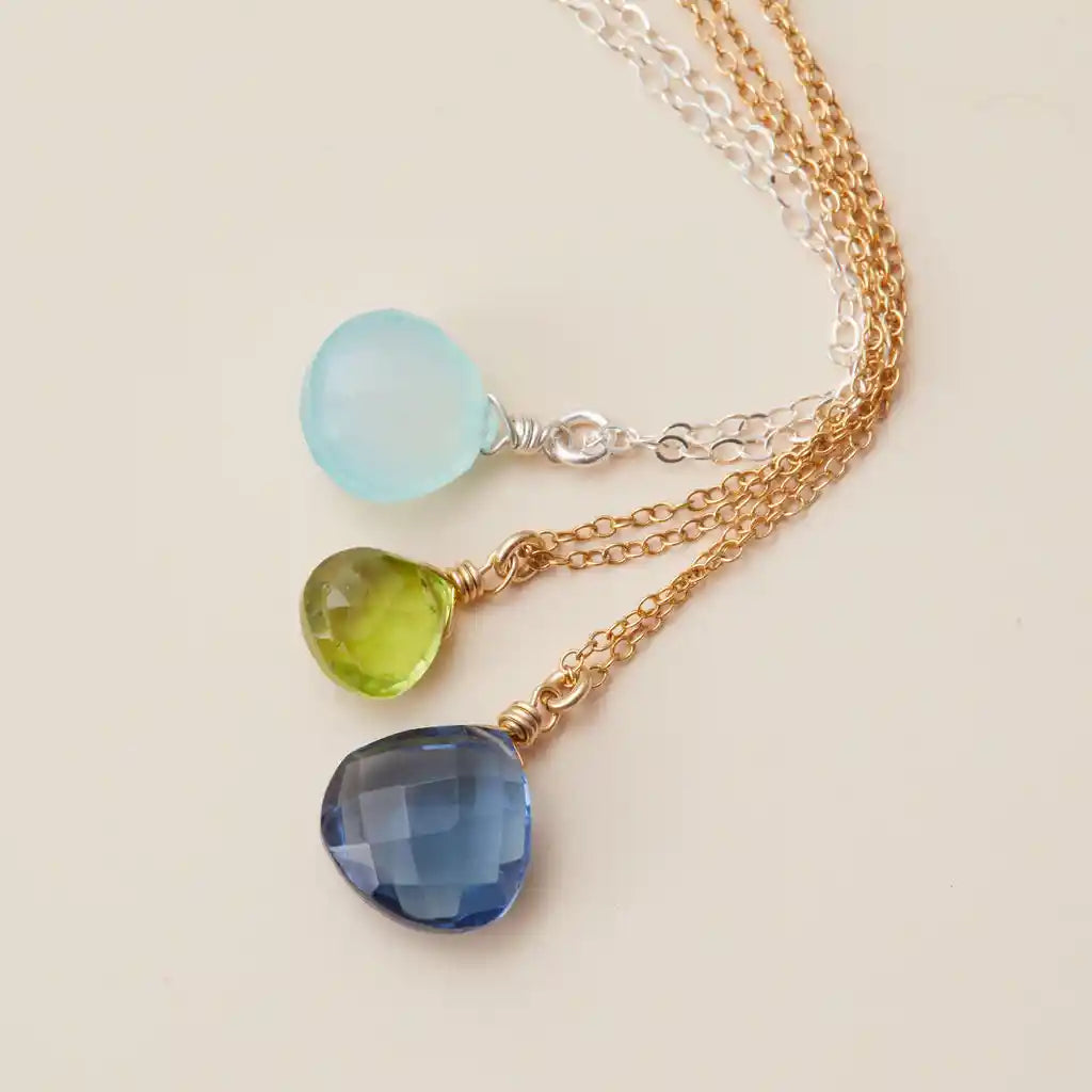 Single Drop Birthstone Necklaces in 14K gold and silver