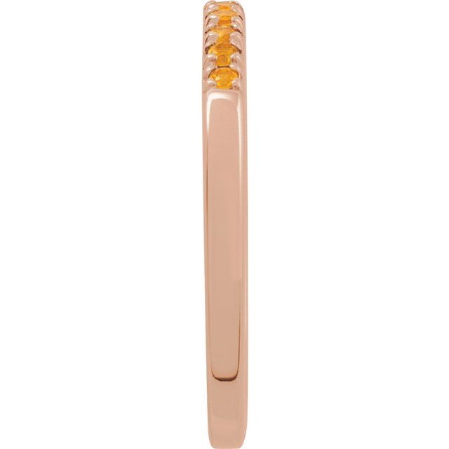 Profile view of November birthstone ring in rose gold with citrine