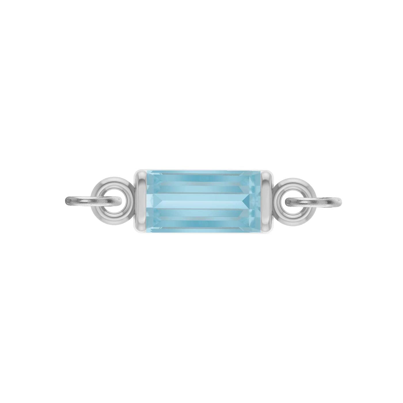 March baguette birthstone link featuring a 1.5x3mm natural aquamarine set in minimalist white gold ,ì handmade in 14K gold