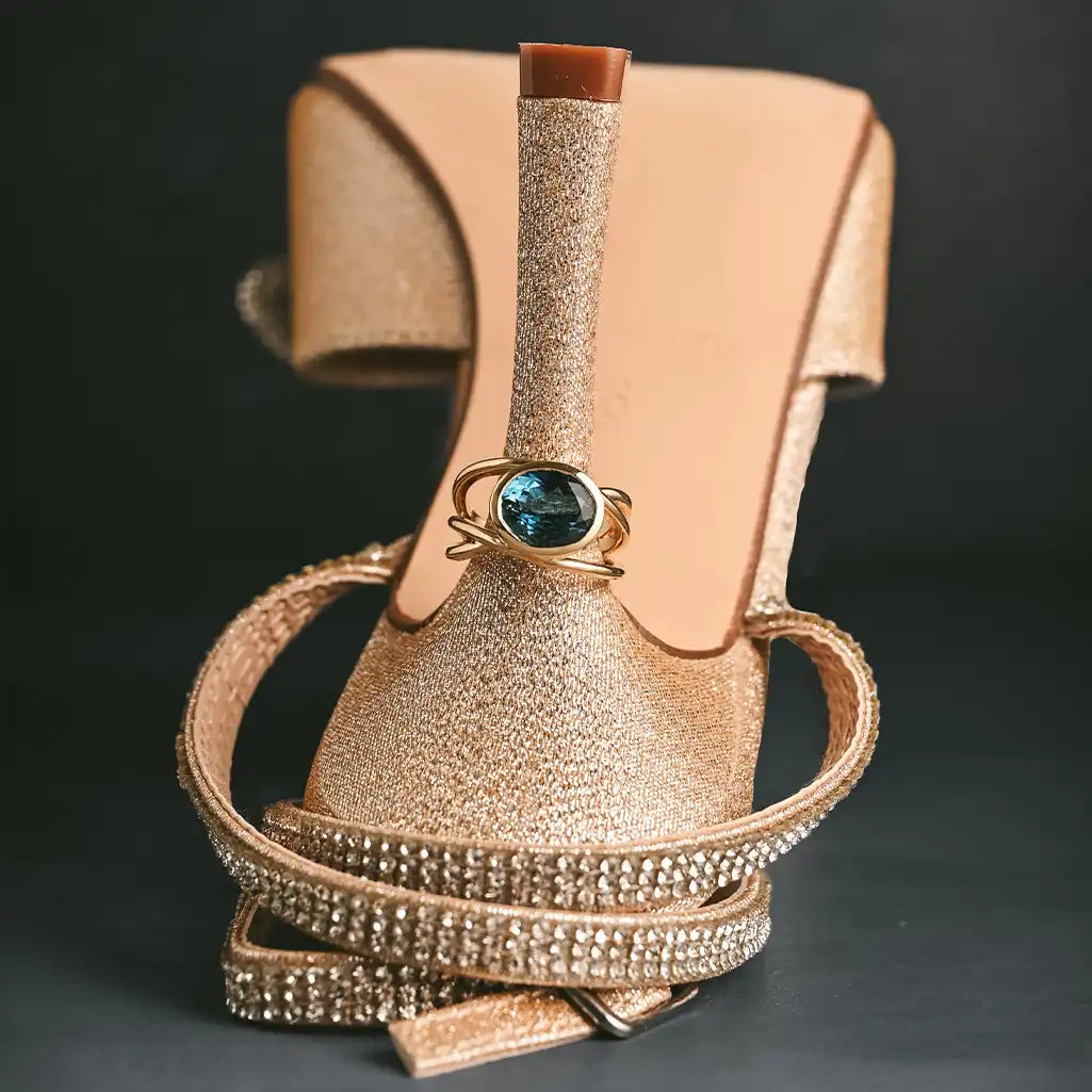 Modern criss-cross London Topaz cocktail ring USA made