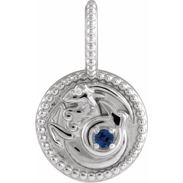 Capricorn medallion charm in white gold with diamond accent