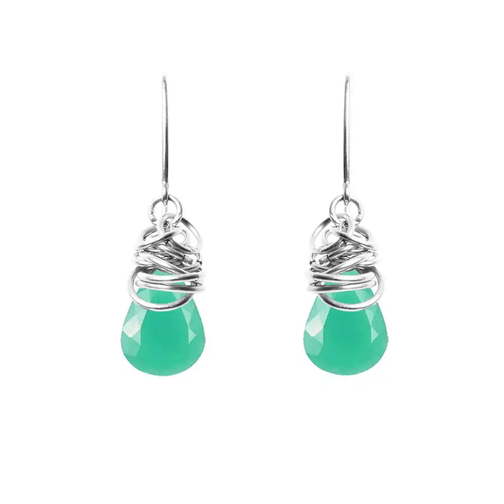 Chrysoprase dangle earrings in sterling silver, minimalist bezel setting with bright green stone variant--Sterling-silver variant--Chrysoprase